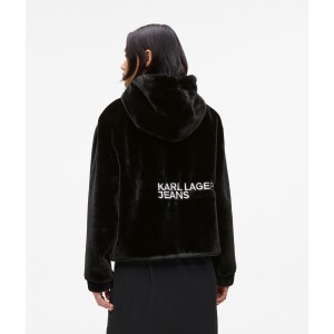 Karl Lagerfeld Faux Fur Black Τζάκετ Με Κουκούλα Karl Lagerfeld Faux Fur Black Τζάκετ Με Κουκούλα