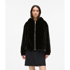Karl Lagerfeld Faux Fur Black Τζάκετ Με Κουκούλα Karl Lagerfeld Faux Fur Black Τζάκετ Με Κουκούλα