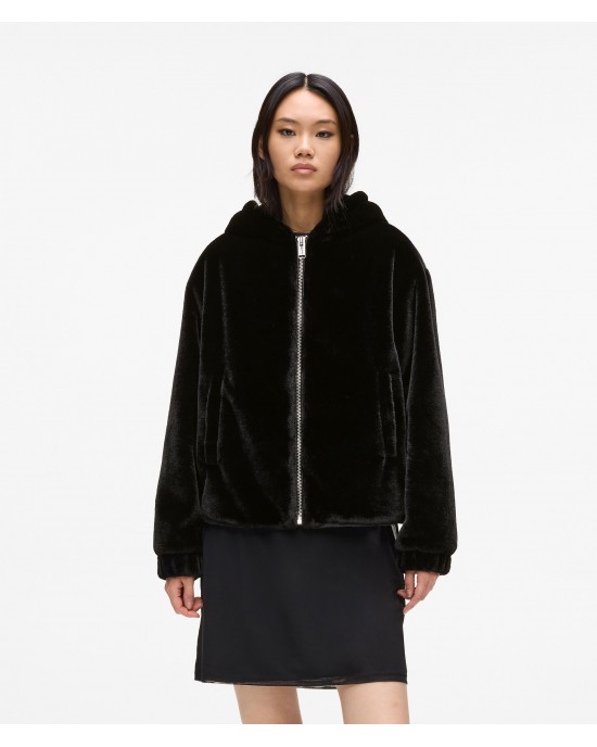 Karl Lagerfeld Faux Fur Black Τζάκετ Με Κουκούλα Karl Lagerfeld Faux Fur Black Τζάκετ Με Κουκούλα