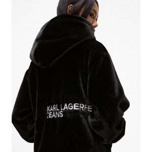 Karl Lagerfeld Faux Fur Black Τζάκετ Με Κουκούλα