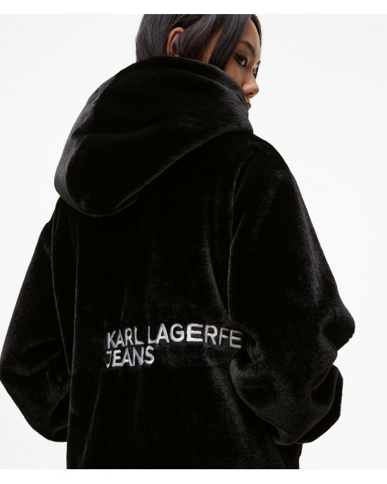 Karl Lagerfeld Faux Fur Black Τζάκετ Με Κουκούλα Karl Lagerfeld Faux Fur Black Τζάκετ Με Κουκούλα