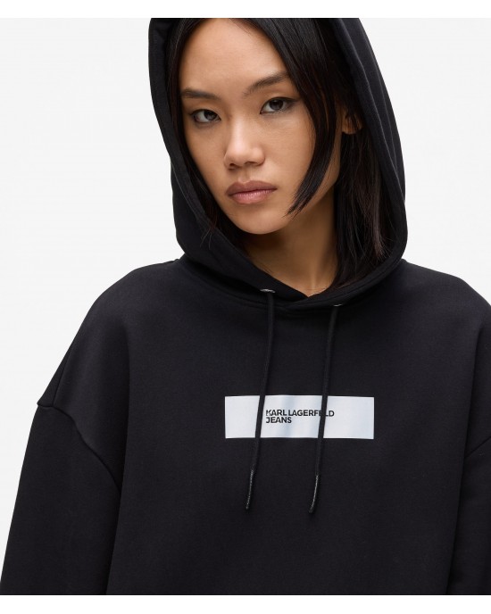 Karl Lagerfeld Oversized Logo Black Φούτερ Με Κουκούλα