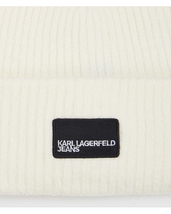 Karl Lagerfeld Logo Patch Long Off White Σκούφος