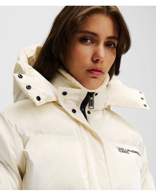 Karl Lagerfeld Pearlized Off-White Puffer Μπουφάν