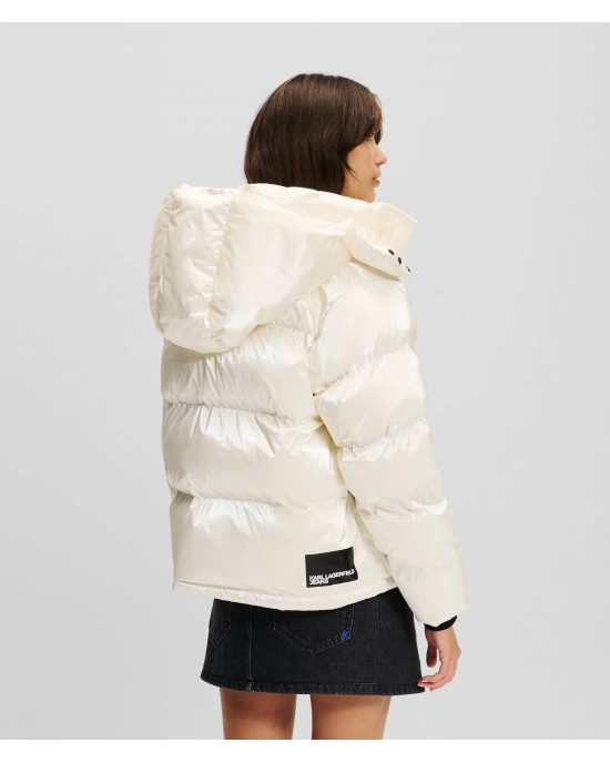 Karl Lagerfeld Pearlized Off-White Puffer Μπουφάν