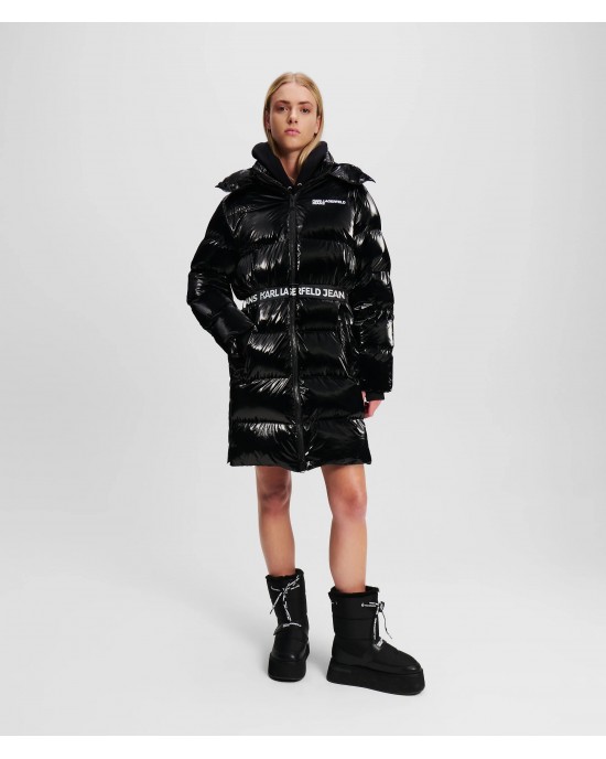 Karl Lagerfeld Long Belted Puffer Black Μπουφάν