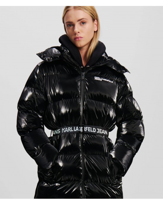 Karl Lagerfeld Long Belted Puffer Black Μπουφάν