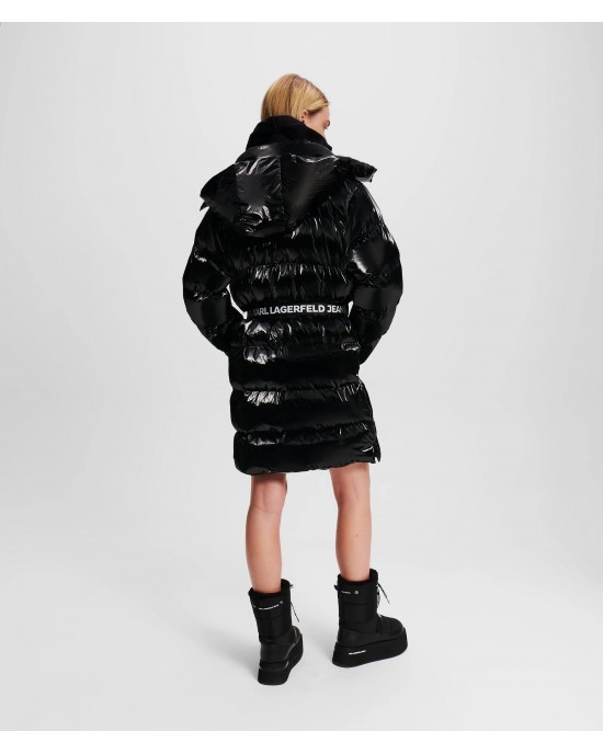 Karl Lagerfeld Long Belted Puffer Black Μπουφάν