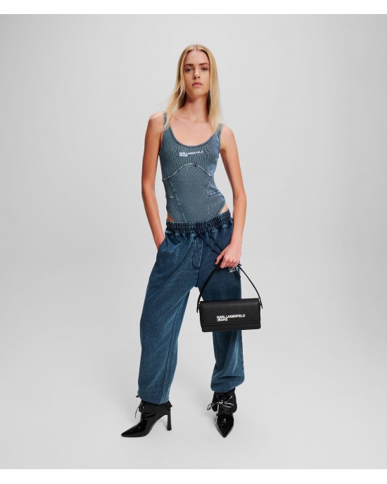 Karl Lagerfeld Ribbed Acid-Washed Body Blue Indigo Μπλούζα