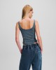 Karl Lagerfeld Ribbed Acid-Washed Body Blue Indigo Μπλούζα