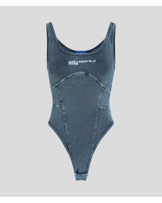 Karl Lagerfeld Ribbed Acid-Washed Body Blue Indigo Μπλούζα