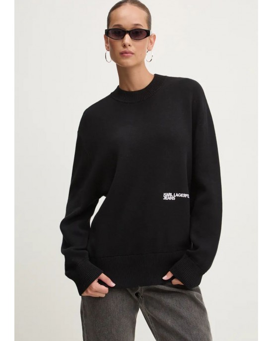 Karl Lagerfeld Regular Monogram Crew Black Πουλόβερ