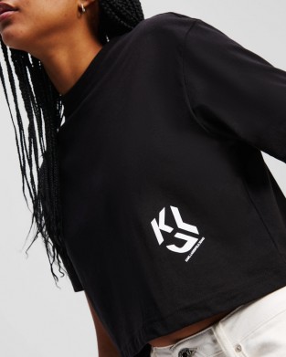 Karl Lagerfeld Monogram Cropped T-shirt Black Μπλούζα