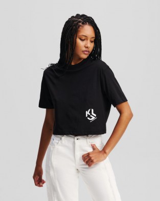 Karl Lagerfeld Monogram Cropped T-shirt Black Μπλούζα