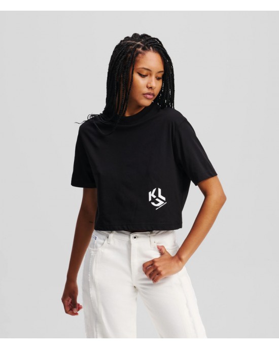 Karl Lagerfeld Monogram Cropped T-shirt Black Μπλούζα