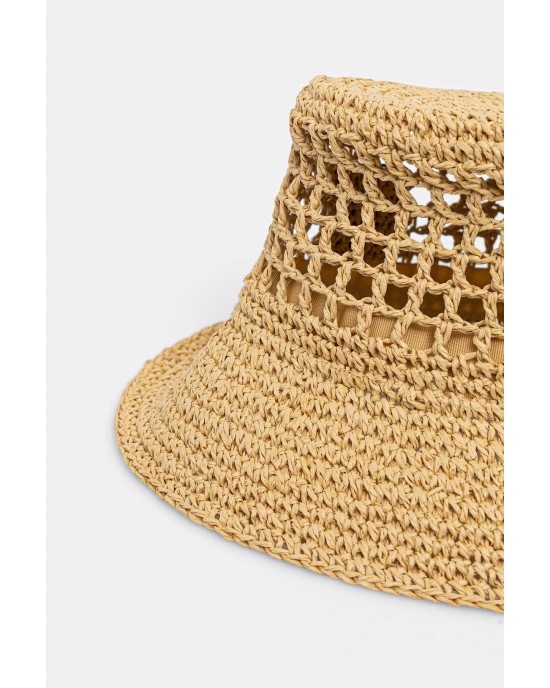 Karl Lagerfeld Box Logo Woven Bucket Natural Καπέλο