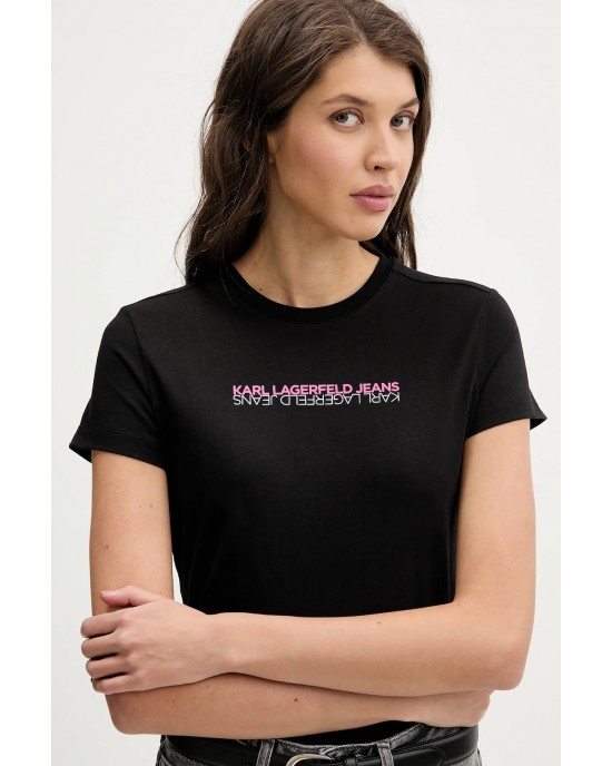 Karl Lagerfeld Reflection Black Slim Fit Κοντομάνικη Μπλούζα