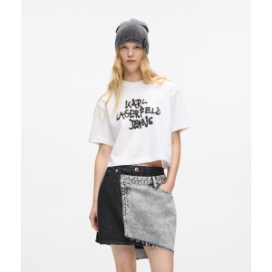 Karl Lagerfeld Cropped Graffiti White Κοντομάνικη Μπλούζα