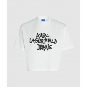 Karl Lagerfeld Cropped Graffiti White Κοντομάνικη Μπλούζα