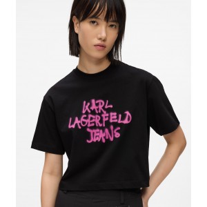 Karl Lagerfeld Cropped Graffiti Black Κοντομάνικη Μπλούζα