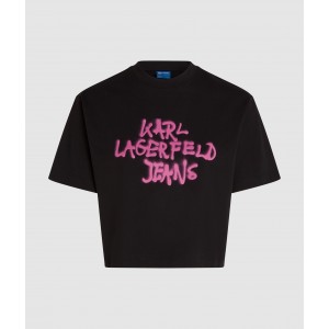 Karl Lagerfeld Cropped Graffiti Black Κοντομάνικη Μπλούζα