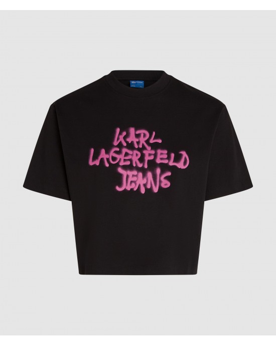 Karl Lagerfeld Cropped Graffiti Black Κοντομάνικη Μπλούζα