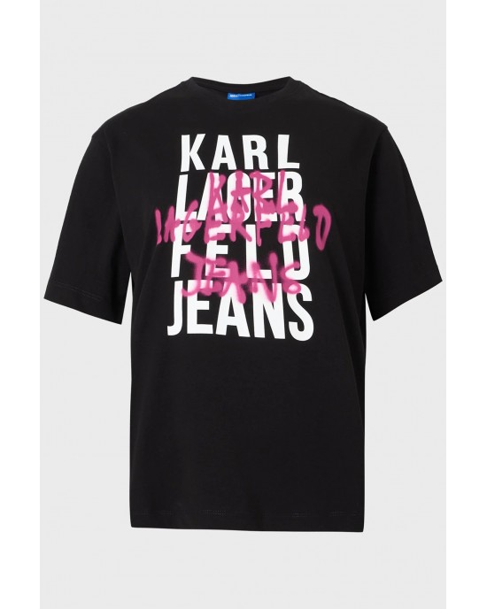 Karl Lagerfeld Graffiti Logo Black Κοντομάνικη Μπλούζα