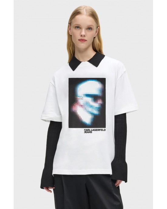 Karl Lagerfeld Digitized Karl White Κοντομάνικη Μπλούζα