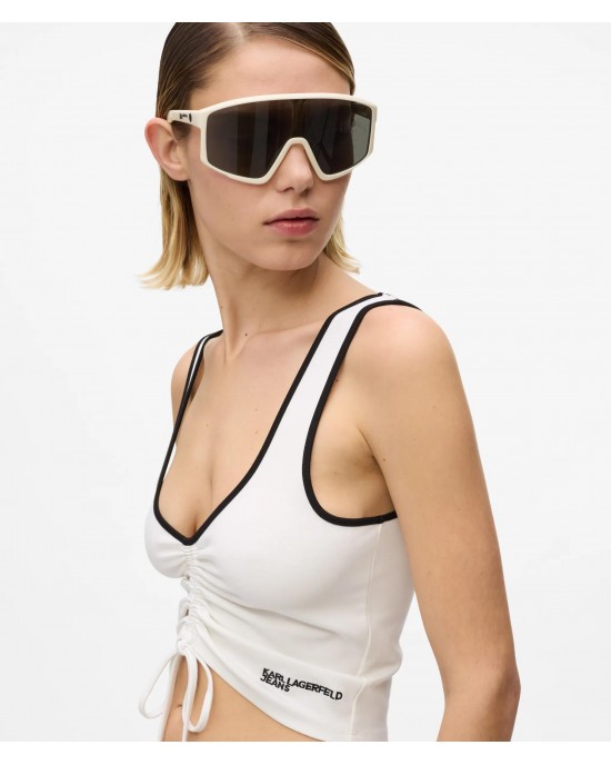 Karl Lagerfeld V-neck Ruched Tank Top White Μπλούζα