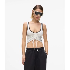 Karl Lagerfeld V-neck Ruched Tank Top White Μπλούζα