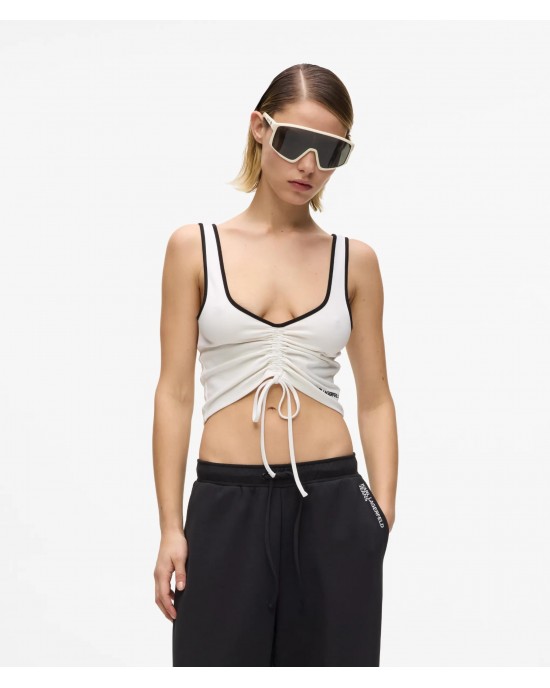 Karl Lagerfeld V-neck Ruched Tank Top White Μπλούζα