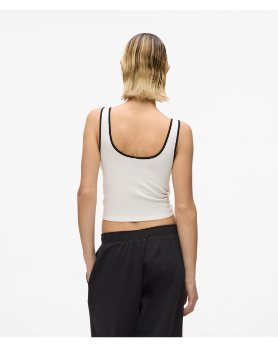 Karl Lagerfeld V-neck Ruched Tank Top White Μπλούζα