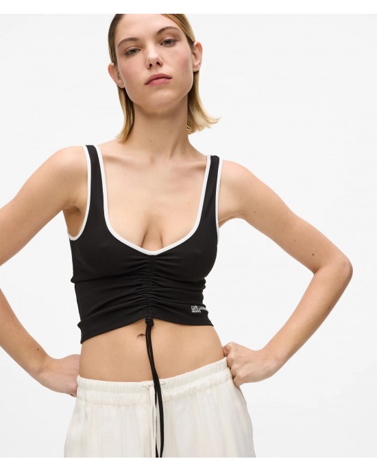 Karl Lagerfeld V-neck Ruched Tank Top Black Μπλούζα