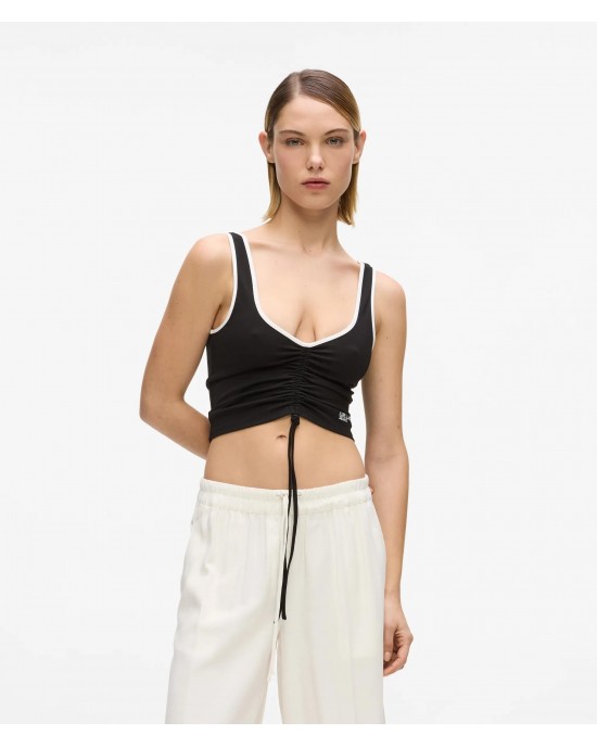 Karl Lagerfeld V-neck Ruched Tank Top Black Μπλούζα