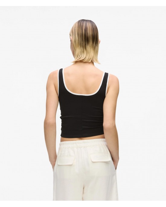Karl Lagerfeld V-neck Ruched Tank Top Black Μπλούζα
