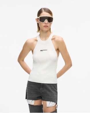 Karl Lagerfeld Knitted Racer Tank Top White Μπλούζα