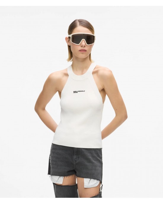 Karl Lagerfeld Knitted Racer Tank Top White Μπλούζα