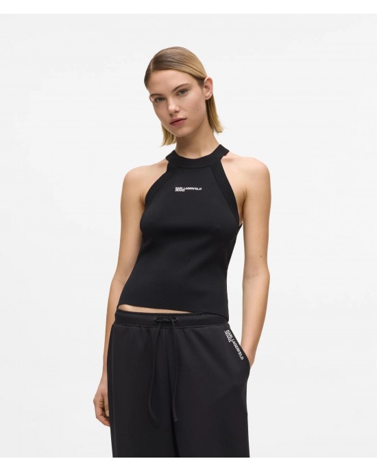 Karl Lagerfeld Knitted Racer Tank Top Black Μπλούζα