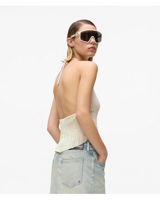 Karl Lagerfeld Knitted Halterneck Top Whitecap Grey  Μπλούζα