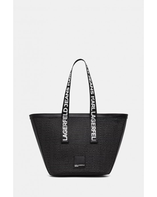 Karl Lagerfeld Box Logo RaffiaHobo Black Τσάντα Ώμου