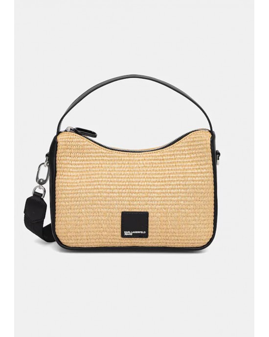Karl Lagerfeld Raffia Natural Box Logo Mini Hobo Τσάντα