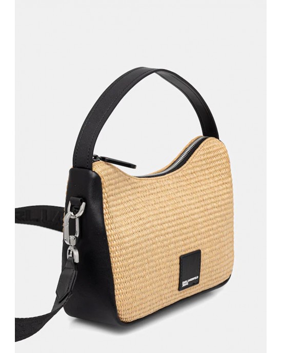 Karl Lagerfeld Raffia Natural Box Logo Mini Hobo Τσάντα