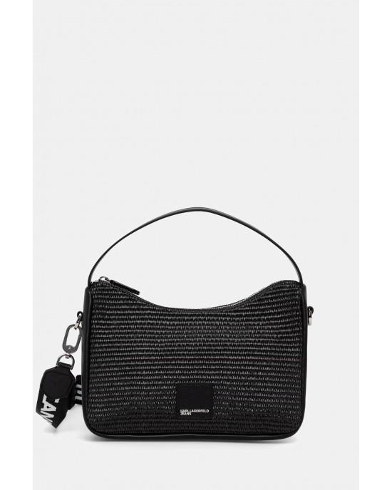 Karl Lagerfeld Raffia Black Box Logo Mini Hobo Τσάντα