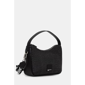 Karl Lagerfeld Raffia Black Box Logo Mini Hobo Τσάντα
