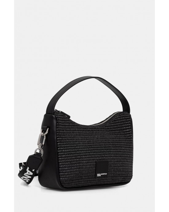 Karl Lagerfeld Raffia Black Box Logo Mini Hobo Τσάντα