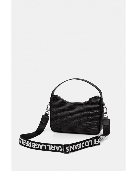 Karl Lagerfeld Raffia Black Box Logo Mini Hobo Τσάντα