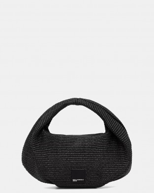 Karl Lagerfeld Box Logo Raffia Hobo Black Τσάντα Χειρός