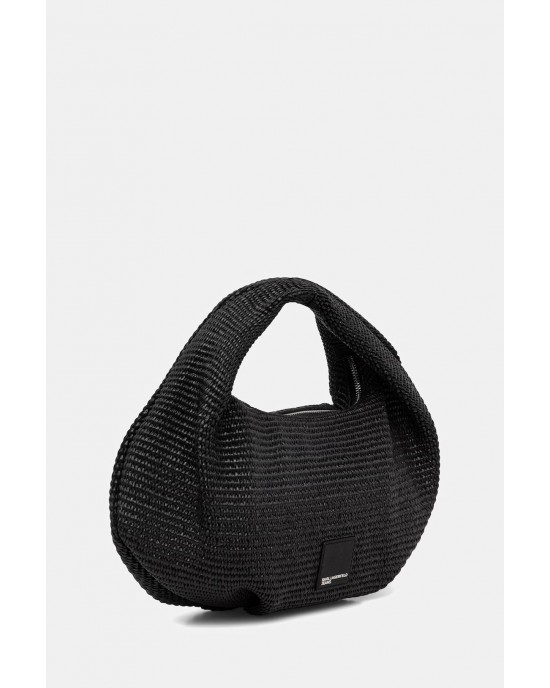 Karl Lagerfeld Box Logo Raffia Hobo Black Τσάντα Χειρός
