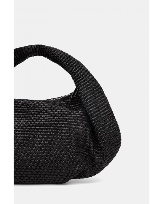 Karl Lagerfeld Box Logo Raffia Hobo Black Τσάντα Χειρός