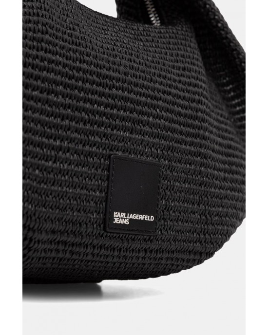 Karl Lagerfeld Box Logo Raffia Hobo Black Τσάντα Χειρός